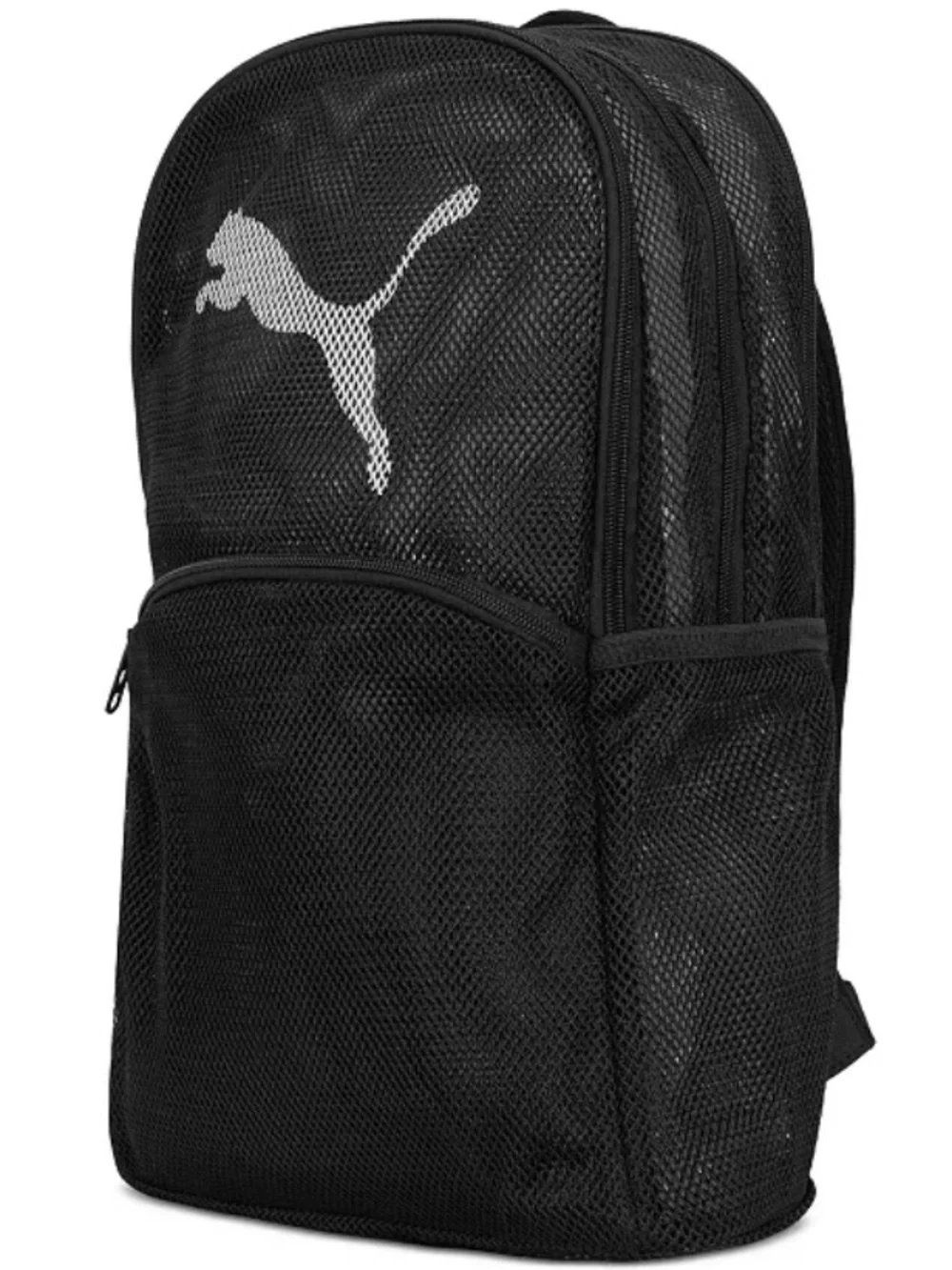 Puma Black Mesh Backpack with White Logo Back Pack Bag NWT